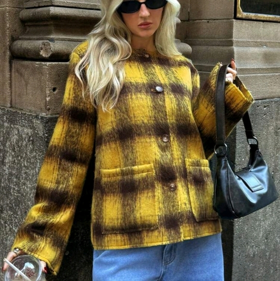 Women's Casual Plaid Double Pocket Woolen Coat, Autumn/Winter - Picture 4 of 5